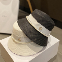 Nowe damskie kapelusze przeciwsłoneczne lato elegancka perła łuk słomkowy kapelusz moda składany kapelusz wioślarski czapka Holiday Audrey Hepburn kapelusz na plażę 2